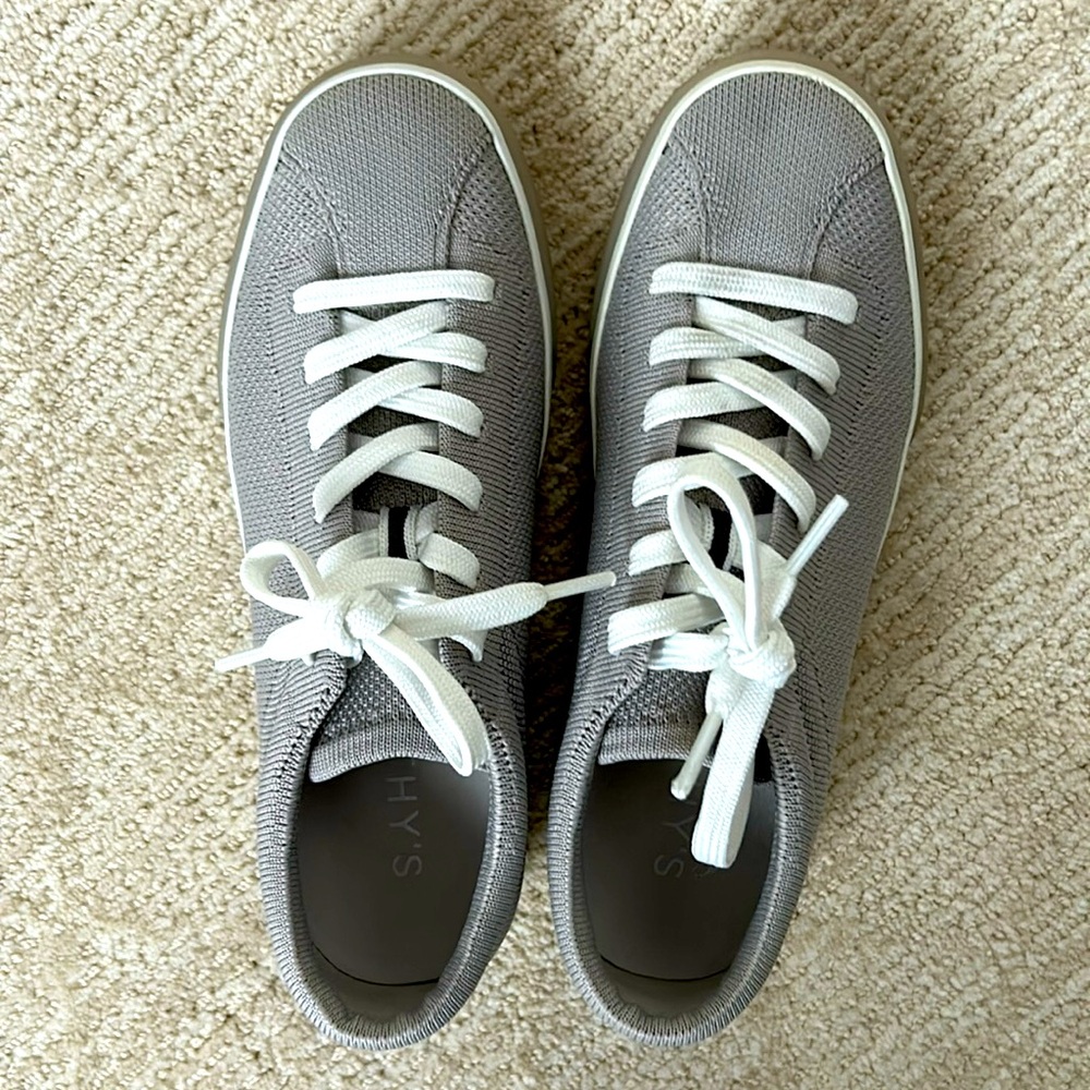 Worn once Rothy’s size 6.5 gray “storm” lace up sneaker